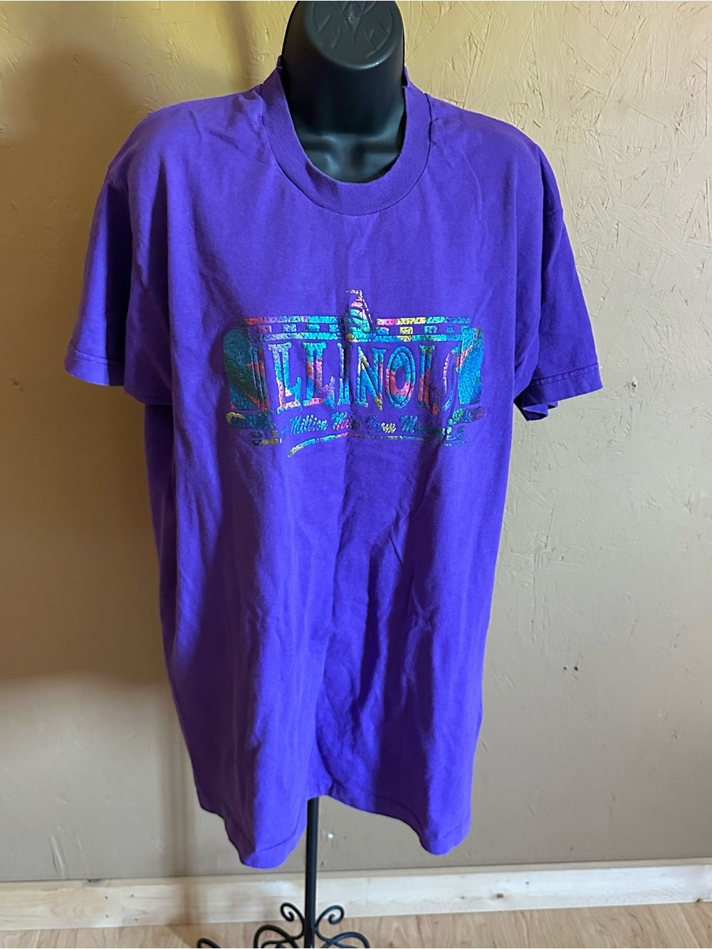 Fruit of the Loom Purple Crew Neck Tee with Fruit Logo, Illinois single stitch